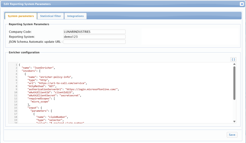 Enricher configuration field in the Automation Engine Reporting System Parameters screen