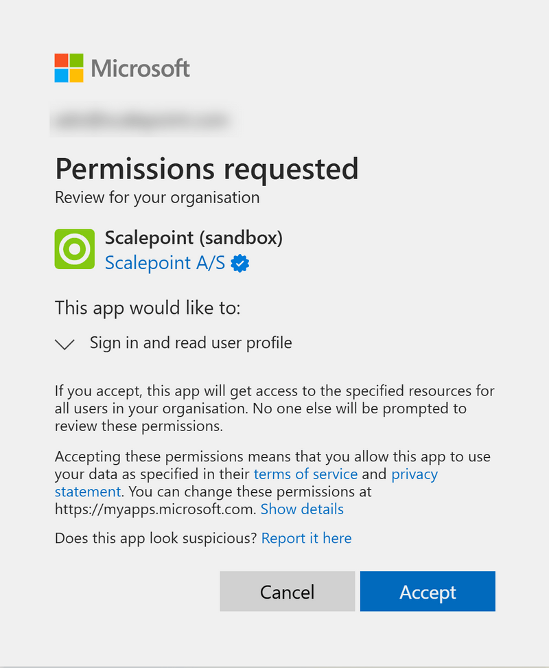 Consent screen